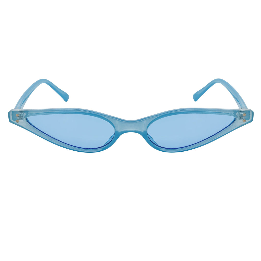 SIAMESE - Mid Century Small Slim Pointed Cat Eye Blue Sunglasses Blue Lens
