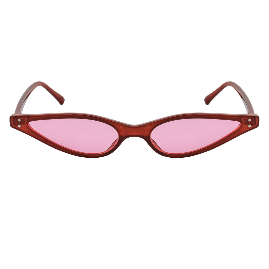 SIAMESE - Mid Century Small Slim Pointed Cat Eye Red Sunglasses Red Lens