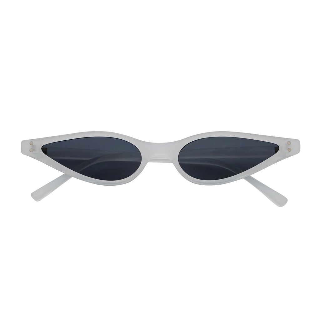 SIAMESE - Mid Century Small Slim Pointed Cat Eye Sunglasses White Smoke Lens