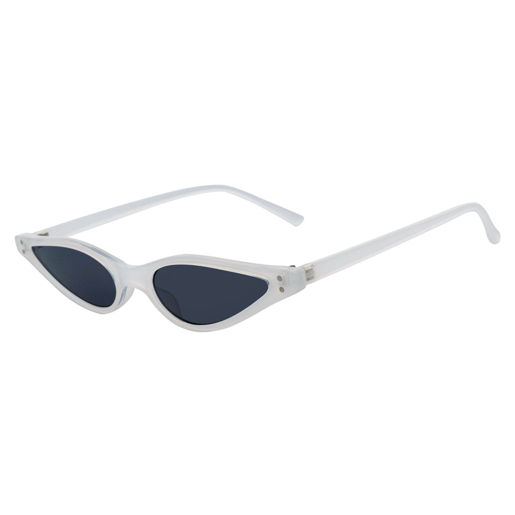 SIAMESE - Mid Century Small Slim Pointed Cat Eye Sunglasses White Smoke Lens