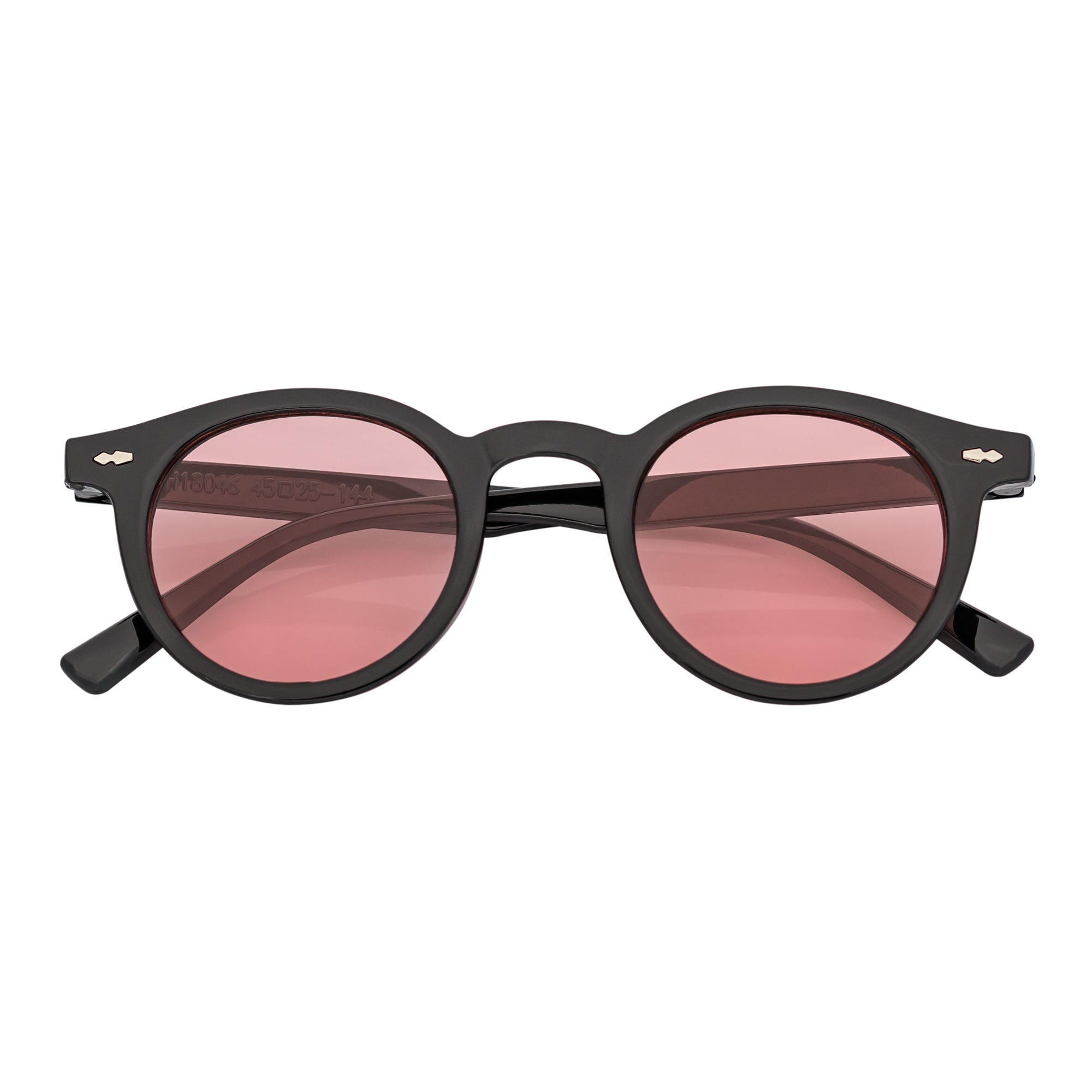VIBES - Color Tint Retro Small Round Sunglasses Black Pink Tint
